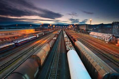 Freight station with trains Foto stock