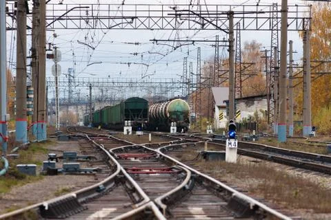 Freight station with trains Stock Photos