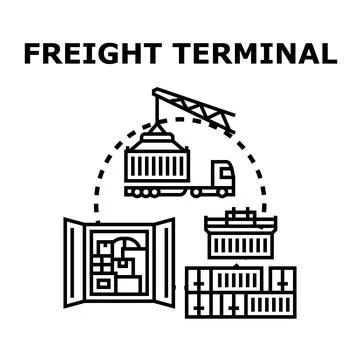 Freight terminal vector concept illustrating global cargo logistics Illustrazione stock