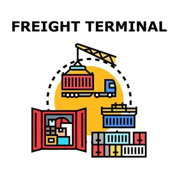 Freight terminal vector concept illustrating global cargo logistics Illustrazione stock