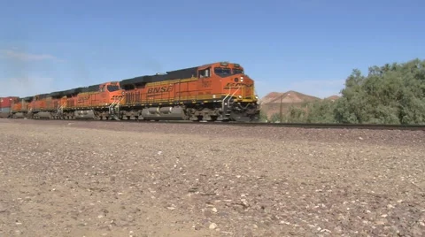 Freight train Along Route66 Stock Footage 5135907