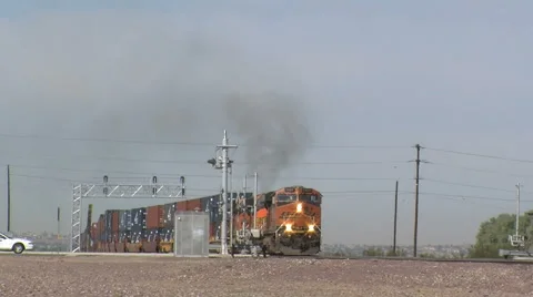 Freight train along Route66 Stock Footage 5136620