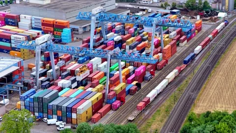 Freight Train and Gantry Crane at Swissterminal Frenkendorf Stock Footage 341025820