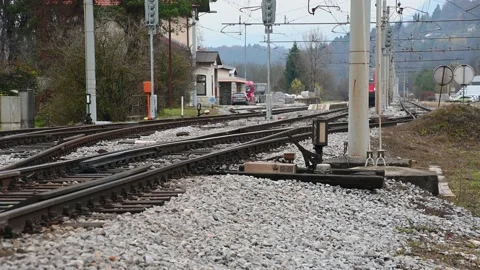 Freight train approaching and passing by Stock Footage 177415858