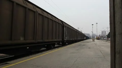 Freight train arrival Stock Footage 8993986
