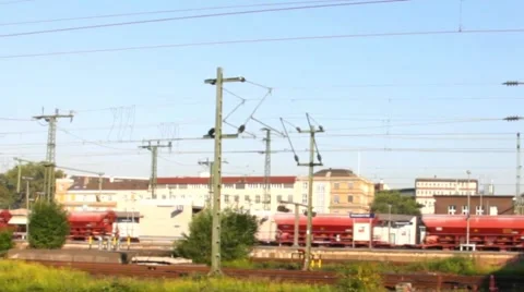 Freight train arriving at the station - time lapse Stock Footage 43145265