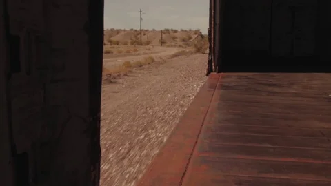 Freight Train Box Car POV Desert Arizona Mountains 2 Stock Footage 79027789