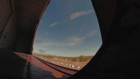 Freight Train Box Car POV Desert Arizona Mountains 3 Stock Footage 79027821