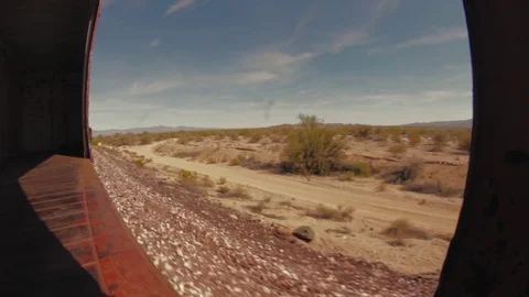 Freight Train Box Car POV Desert Arizona Mountains 4 Stock Footage 79027881