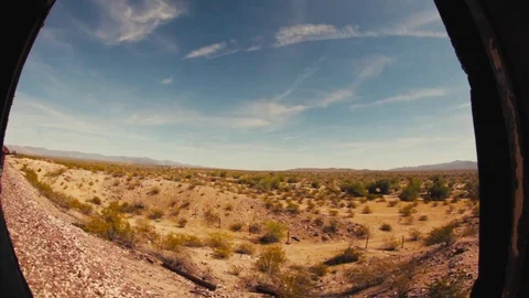 Freight Train Box Car POV Desert Arizona Mountains 5 Stock Footage 79027895
