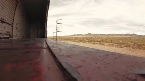 Freight Train Box Car POV Desert Arizona Mountains 10 Stock Footage 79028101