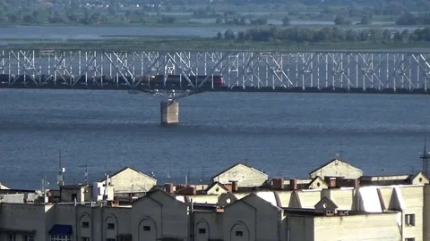 A freight train on the bridge Stock Footage 82351261