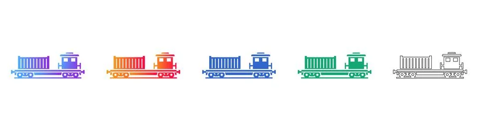 Freight Train Car Flat Icon Set 스톡 일러스트