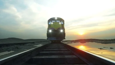 Freight train with cargo containers. Against Sunrise. logistic concept. Stock Footage 73244259