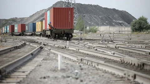 Freight train with cargo containers Stock Footage 61789487