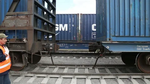 Freight train with cargo containers Stock Footage 61790291
