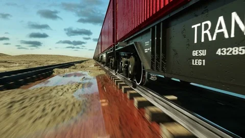 Freight train with cargo containers. Logystic concept. 4k animation Stock Footage 73221709