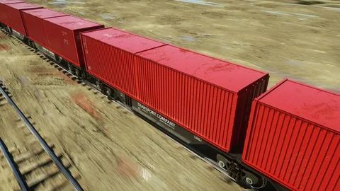 Freight train with cargo containers. Logystic concept. 4k animation Stock Footage 73222164