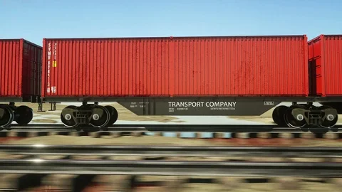 Freight train with cargo containers. Logystic concept. 4k animation 動画素材 73222502