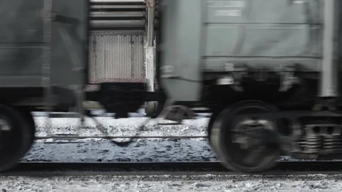 Freight train with cargo containers passes by a camera. moving freight train Video stock 301420473
