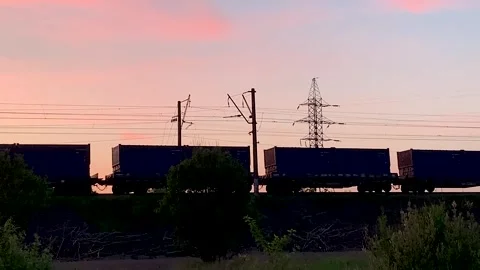 Freight Train cargo Logistics At Sunset Stock-Footage 300852908
