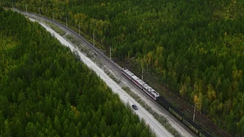 A freight train is carrying coal through the forests Stock Footage 101572851