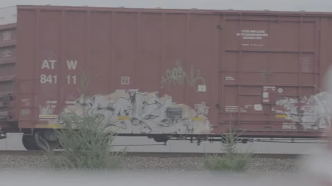 Freight Train Carts Passing By Stock Footage 154005480