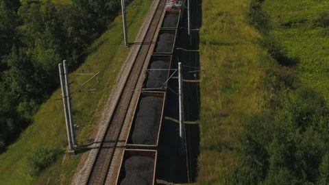 Freight train with cisterns and containers on the railway. Aerial view Container Stock Footage 90064447