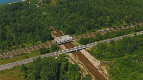Freight train with cisterns and containers on the railway. Aerial view Container 스톡 동영상 90067136