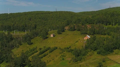 Freight train with cisterns and containers on the railway. Aerial view Container Stock-Footage 90067473