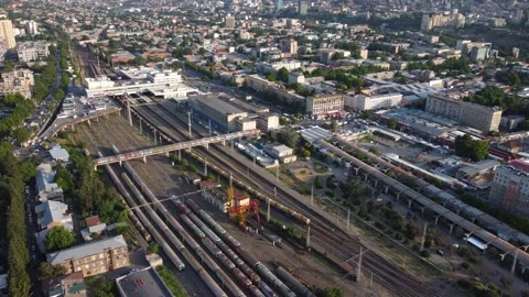 Freight train in the  city central station Stock Footage 168617822