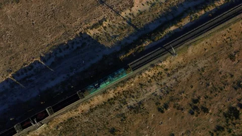 Freight train crossing over rails aerial cross Stock Footage 312447774