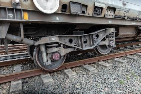Freight train with derailed wheel set Stock Photos