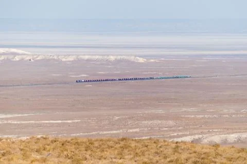 Freight train in the desert in Namibia Stock Photos