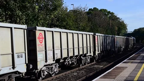 Freight train diesel powered Stock Footage 253876843