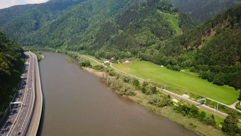 Freight Train Drone 4K Austria Stock Footage 108270047