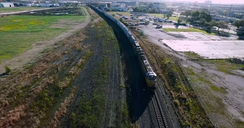 Freight Train Drone Overhead  - Aerial Drone Video stock 81495672