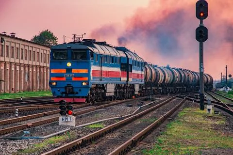 Freight Train at Dusk Stock Photos