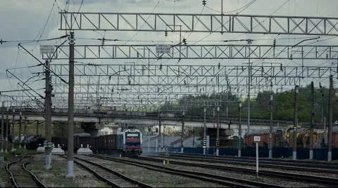 Freight train on electricity Stock Footage 52317486