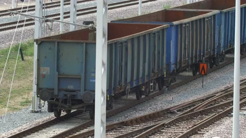 Freight Train Empty Cars On Railway Stock Footage 166338233