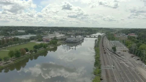 Freight Train Fox River, Elgin, IL  Stock Footage 202188286