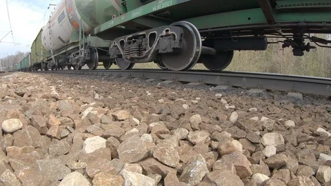 Freight train, freight train, rails, train cles, railway. Stock Footage 129628343