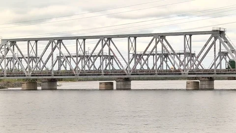 Freight train goes over the bridge Stock Footage 75617043