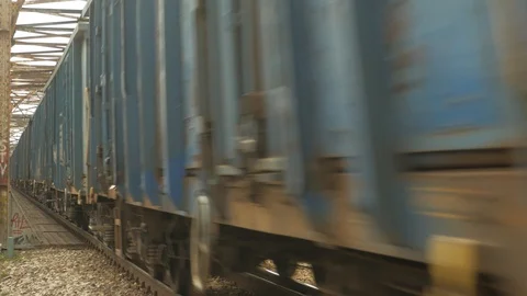Freight train goes over the bridge. Wroclaw, Poland. Stock Footage 104925406