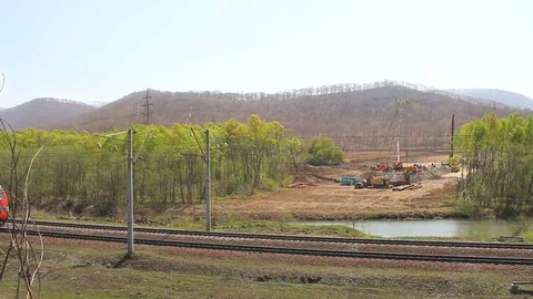 The freight train goes on rails in the Far East of Russia Stock Footage 77786463