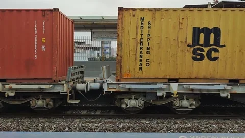 Freight train is going  on tracks Stock Footage 195222002
