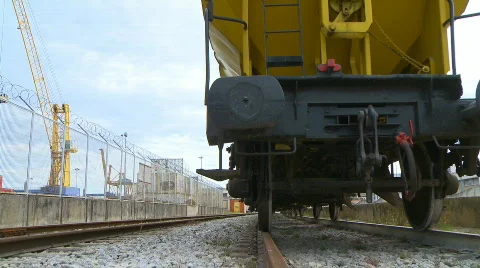 Freight train in harbor dolly shot Stock Footage 863245