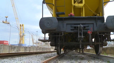 Freight train in harbor dolly shot Stock Footage 1080706