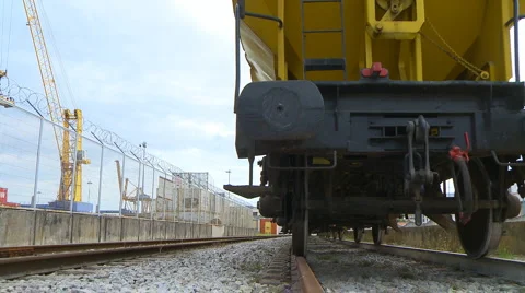 Freight train in harbor dolly shot Stock Footage 1080721