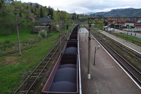 Freight train with iron ore pellets Stock Photos